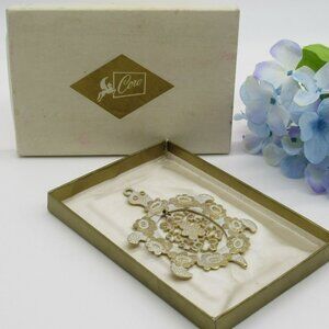 Vintage Coro Turtle Pendant Large White Enamel & Gold With Pegasus Logo Box